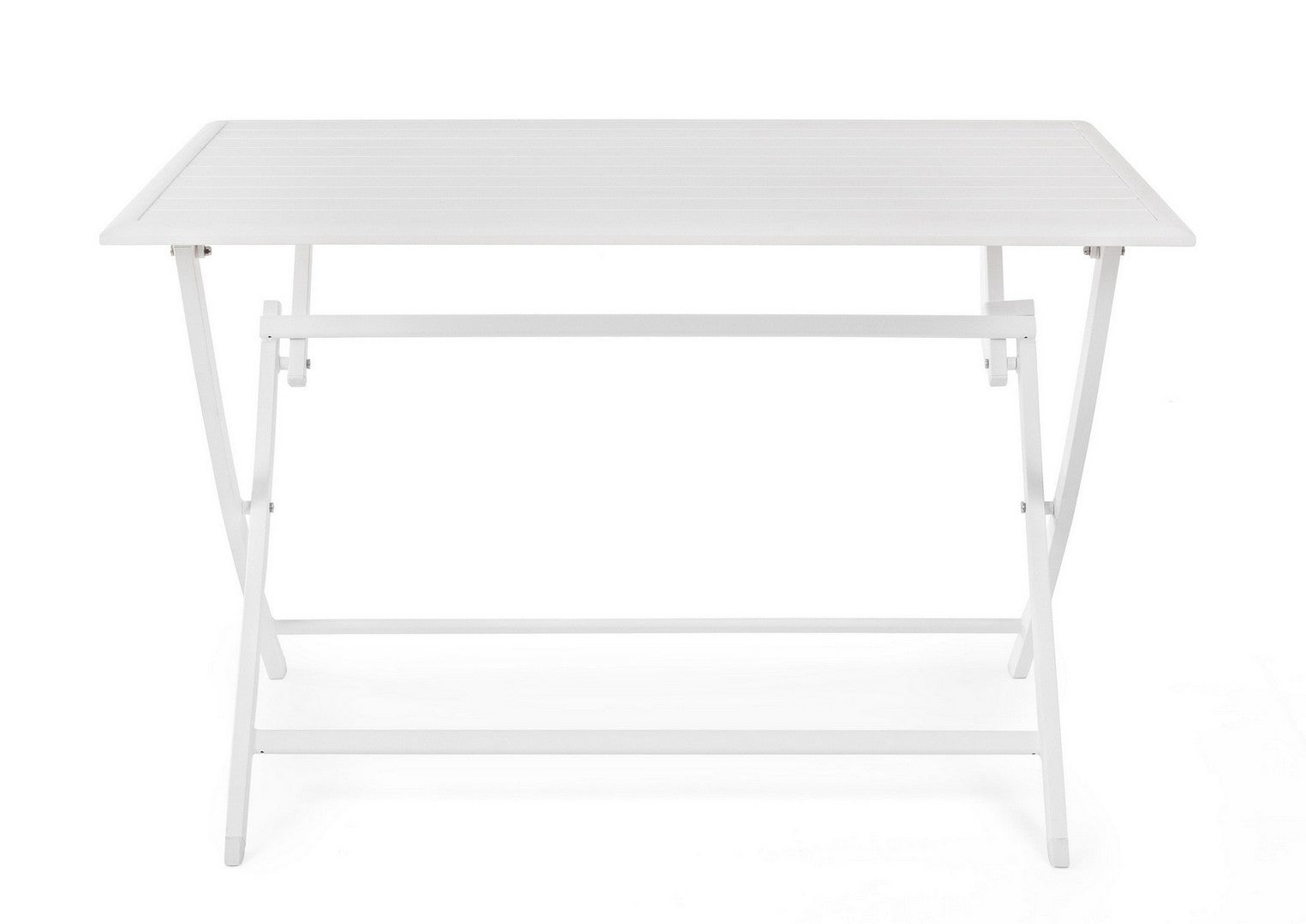 tavolo elin pieghevole bianco 110×70 cm, ambientazione in giardino con sedie coordinate