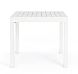tavolo allungabile pelagius in alluminio bianco 83×80 cm – 166×80 cm, ambientazione in giardino con sedie coordinate