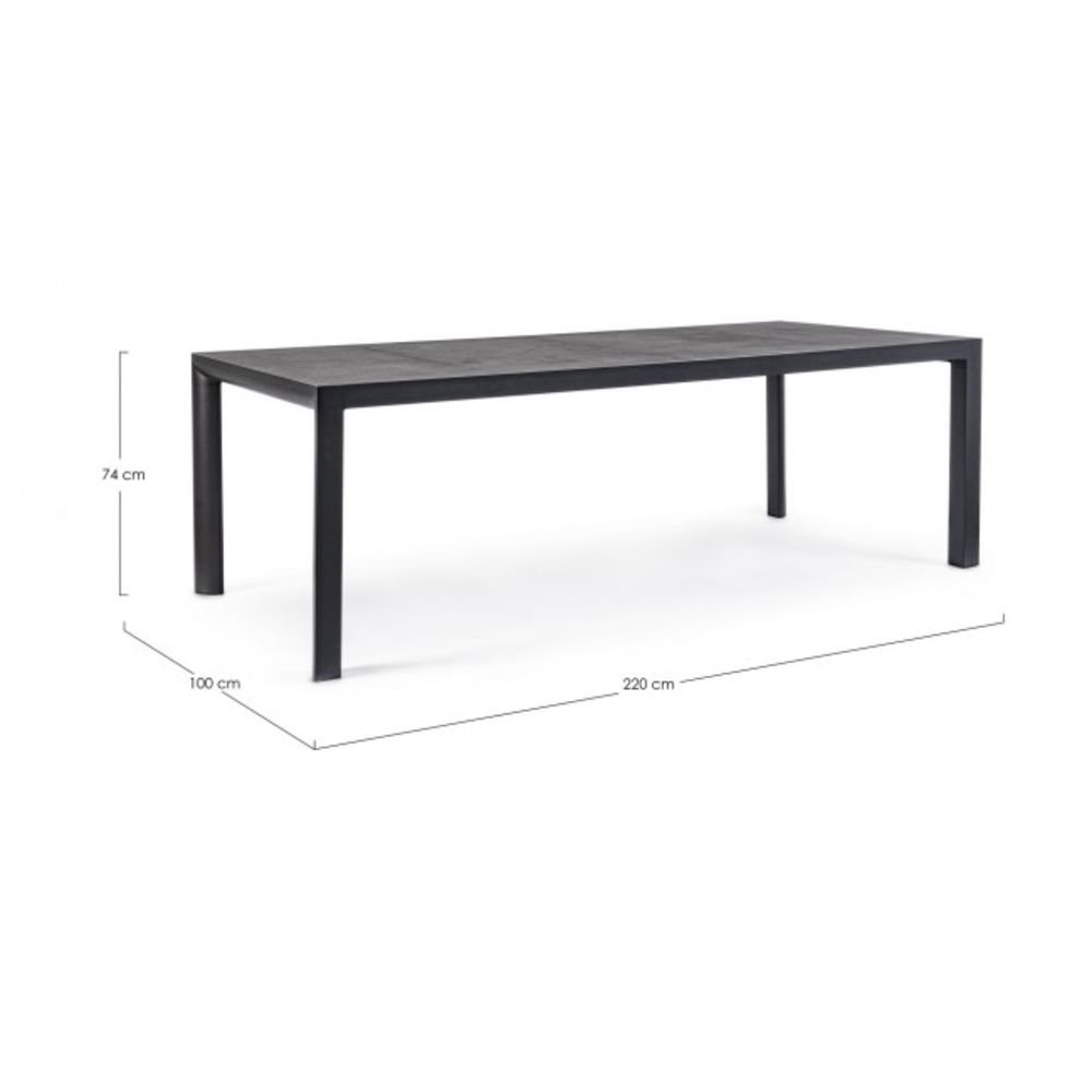 tavolo fisso mason in ceramica e struttura in alluminio antracite 220×100 cm, dettaglio dei materiali trattati per uso...