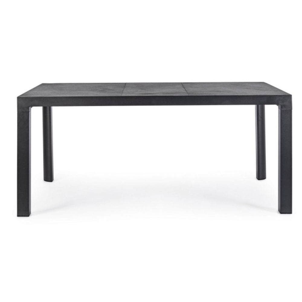 tavolo fisso mason in ceramica e struttura in alluminio antracite 160×90 cm, ambientazione in giardino con sedie coordinate