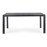 tavolo fisso mason in ceramica e struttura in alluminio antracite 160×90 cm, ambientazione in giardino con sedie coordinate