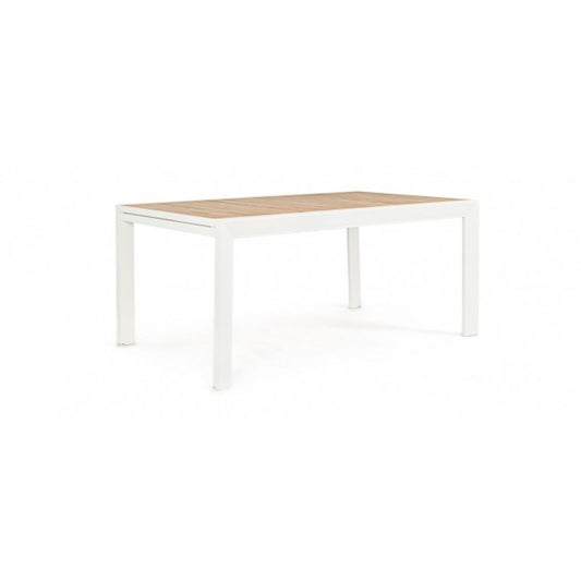 tavolo allungabile belmar effetto legno e struttura in alluminio bianca 160×100 cm – 240×100 cm, dettaglio dei materiali...