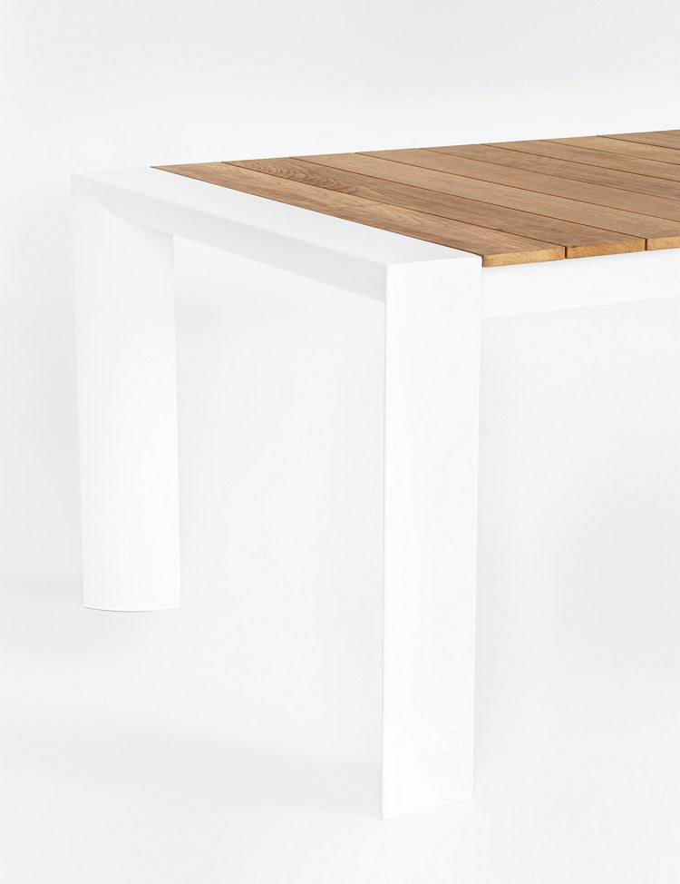 tavolo allungabile cameron in alluminio bianco e legno teak 228×100 cm – 294×100 cm, tavolo outdoor che unisce stile e...