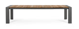 tavolo allungabile cameron in alluminio antracite e legno teak 228×100 cm – 294×100 cm, ambientazione in giardino con sedie...