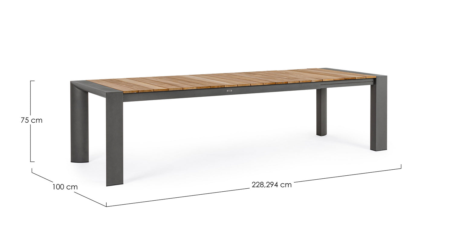 tavolo allungabile cameron in alluminio antracite e legno teak 228×100 cm – 294×100 cm, ideale per barbecue, aperitivi o...