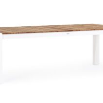 Tavolo allungabile CAMERON in alluminio bianco e legno teak 253×110 cm – 384×110 cm