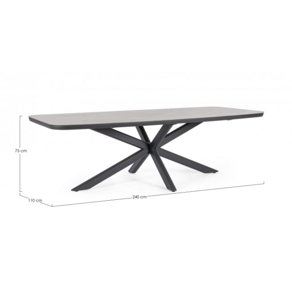 tavolo fisso isacco in pietra naturale e struttura in alluminio antracite 240×110 cm, dettaglio dei materiali trattati per...