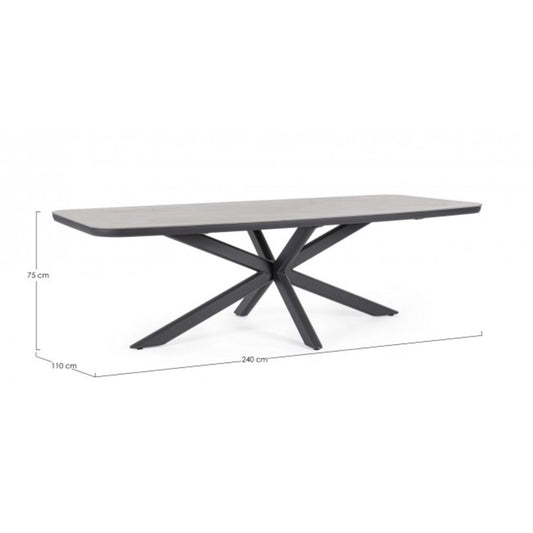 tavolo fisso isacco in pietra naturale e struttura in alluminio antracite 240×110 cm, dettaglio dei materiali trattati per...