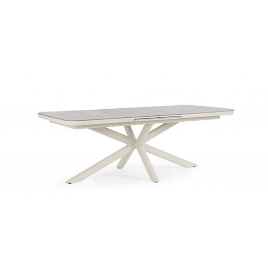 tavolo allungabile pascal in pietra naturale e struttura in alluminio beige 200×100 cm – 260×100 cm, dettaglio dei materiali...