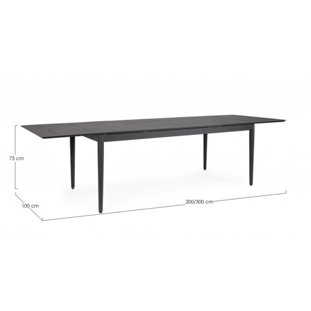 tavolo allungabile nebula in alluminio antracite 200×100 cm – 300×100 cm, ambientazione in giardino con sedie coordinate