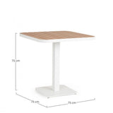 tavolo belmar effetto legno e struttura alluminio bianco 75×75 cm, dettaglio dei materiali trattati per uso esterno