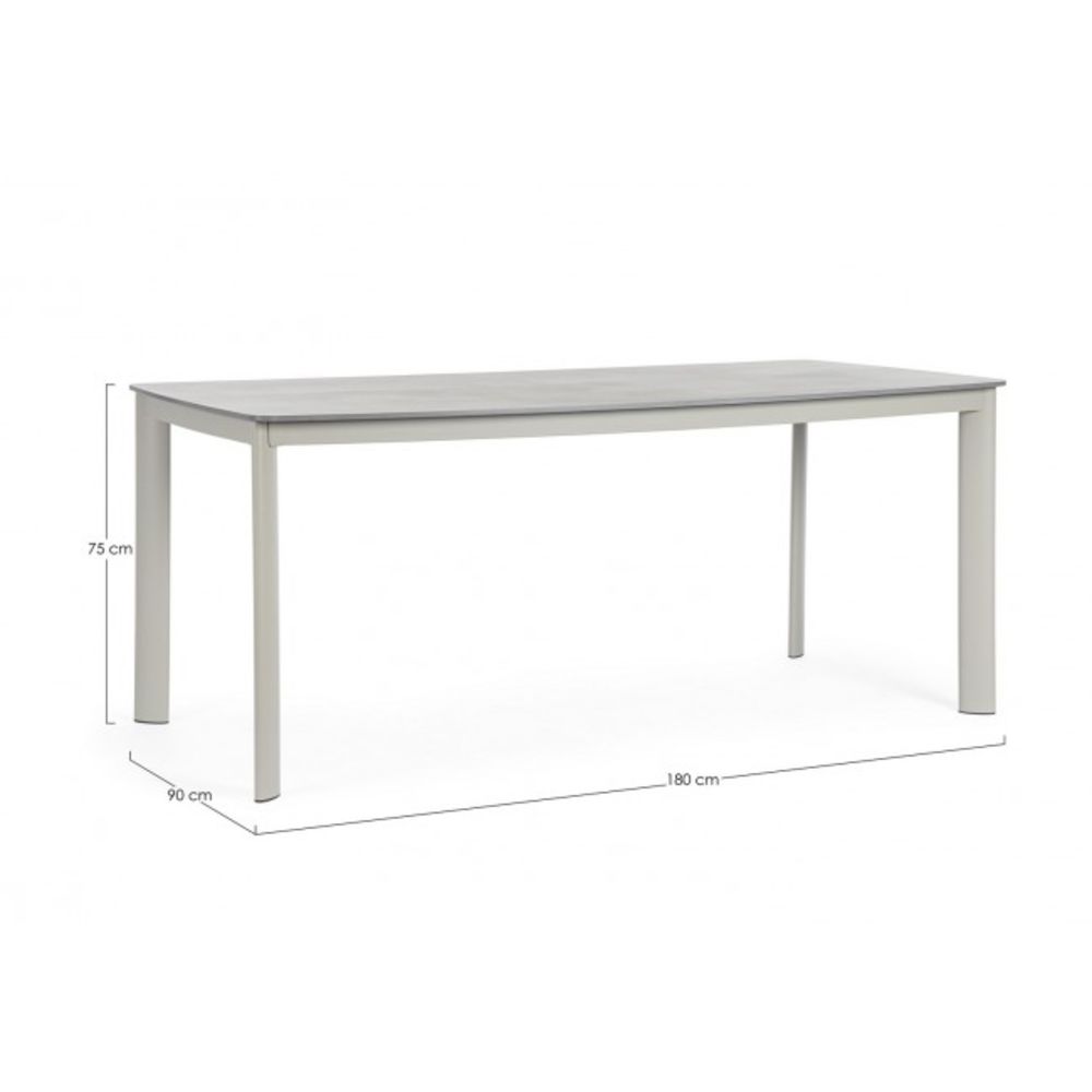 tavolo fisso alcora in pietra naturale e struttura in alluminio beige 180×90 cm, dettaglio dei materiali trattati per uso...