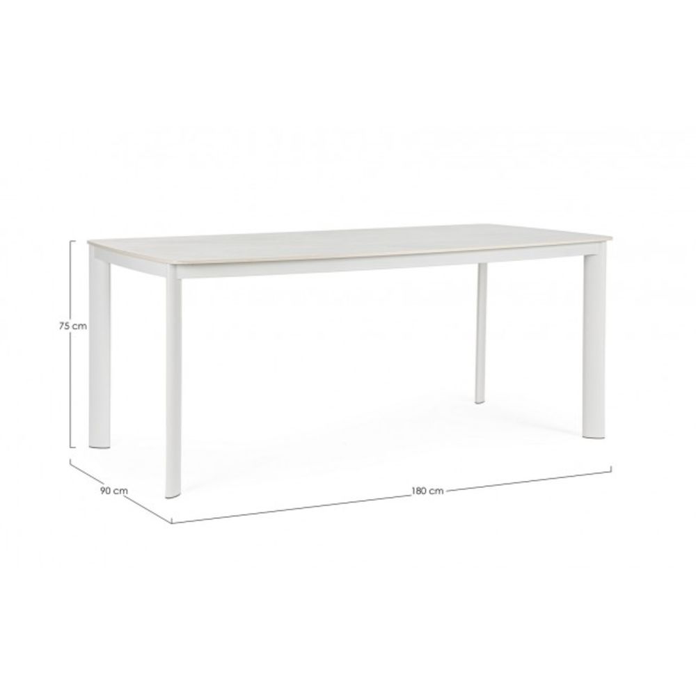 tavolo fisso alcora in pietra naturale e struttura in alluminio bianca 180×90 cm, dettaglio dei materiali trattati per uso...