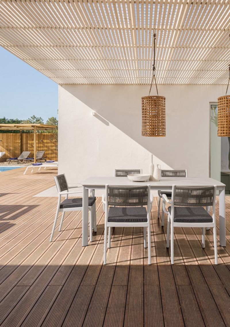 tavolo fisso alcora in pietra naturale e struttura in alluminio bianca 180×90 cm, tavolo outdoor che unisce stile e praticità