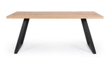 tavolo dukat in legno naturale e gambe in acciaio nero 180 x 90 cm, dettaglio della struttura in legno o metallo