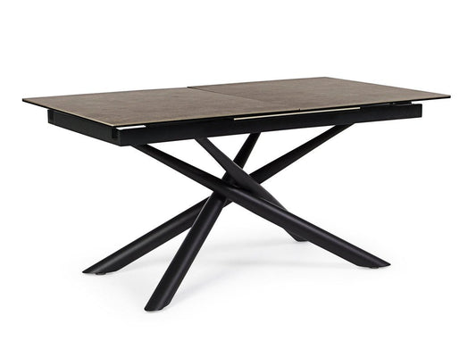 tavolo seyfert in ceramica marrone e gambe in acciaio nero, allungabile 160 x 90 cm – 220 x 90 cm, tavolo elegante adatto a...