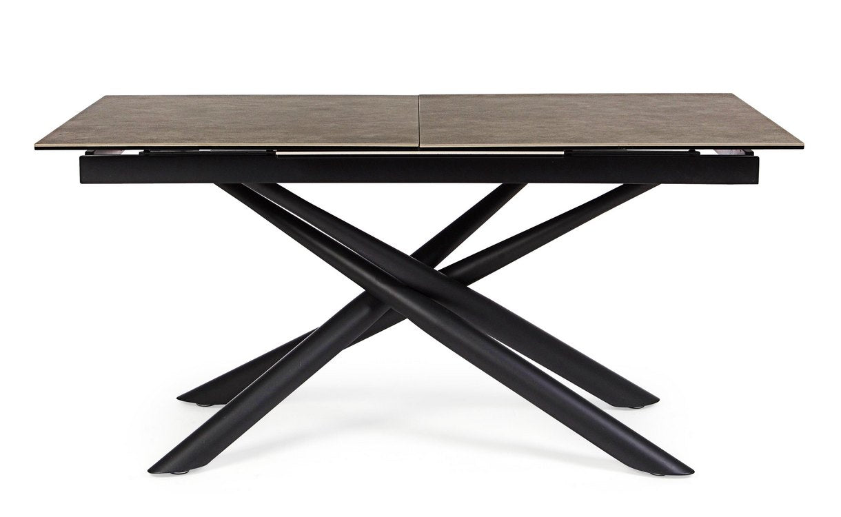 tavolo seyfert in ceramica marrone e gambe in acciaio nero, allungabile 160 x 90 cm – 220 x 90 cm, vista ambientata con...