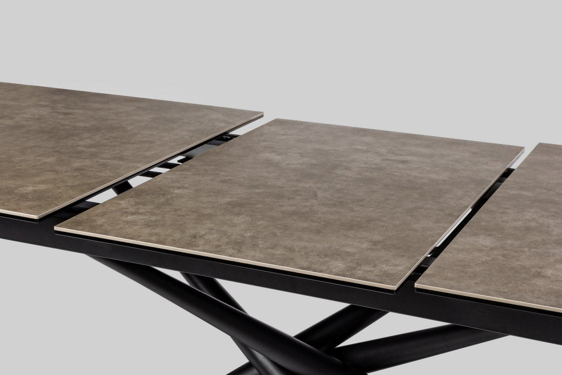 tavolo seyfert in ceramica marrone e gambe in acciaio nero, allungabile 160 x 90 cm – 220 x 90 cm, superficie resistente e...