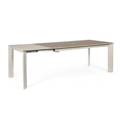 Tavolo BRIVA in acciaio tortora e piano in ceramica marrone, allungabile 160×90 cm – 220×90 cm