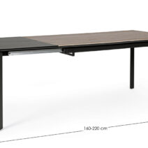 Tavolo BRIVA in acciaio nero e piano in ceramica marrone, allungabile 160×90 cm – 220×90 cm