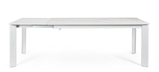 tavolo briva in acciaio grigio chiaro e piano in ceramica effetto marmo, allungabile 160×90 cm – 220×90 cm, dettaglio della...