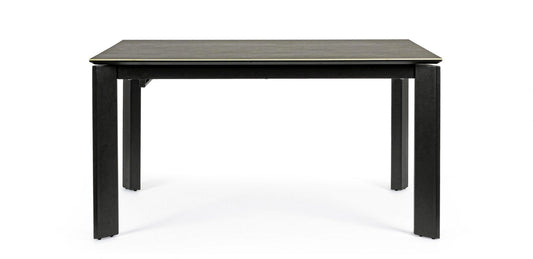 tavolo briva in acciaio nero e piano in ceramica marrone, allungabile 140×90 cm – 200×90 cm, dettaglio della struttura in...