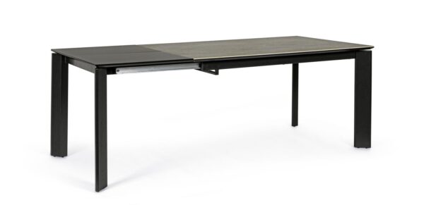 Tavolo BRIVA in acciaio nero e piano in ceramica marrone, allungabile 140×90 cm – 200×90 cm