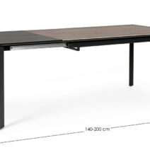 Tavolo BRIVA in acciaio nero e piano in ceramica marrone, allungabile 140×90 cm – 200×90 cm