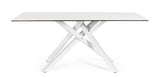 tavolo sean in ceramica effetto marmo e gambe in acciaio bianche 180×90 cm, dettaglio della struttura in legno o metallo