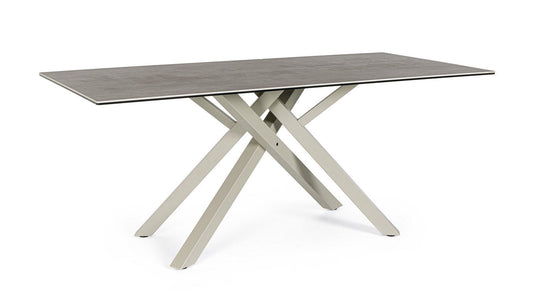 tavolo sean in ceramica effetto cemento e gambe in acciaio tortora 180×90 cm, tavolo elegante adatto a sala da pranzo o...