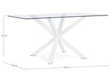 tavolo rettangolare may in vetro, gamba incrociata acciaio bianco 160×90 cm, vista ambientata con sedie abbinate