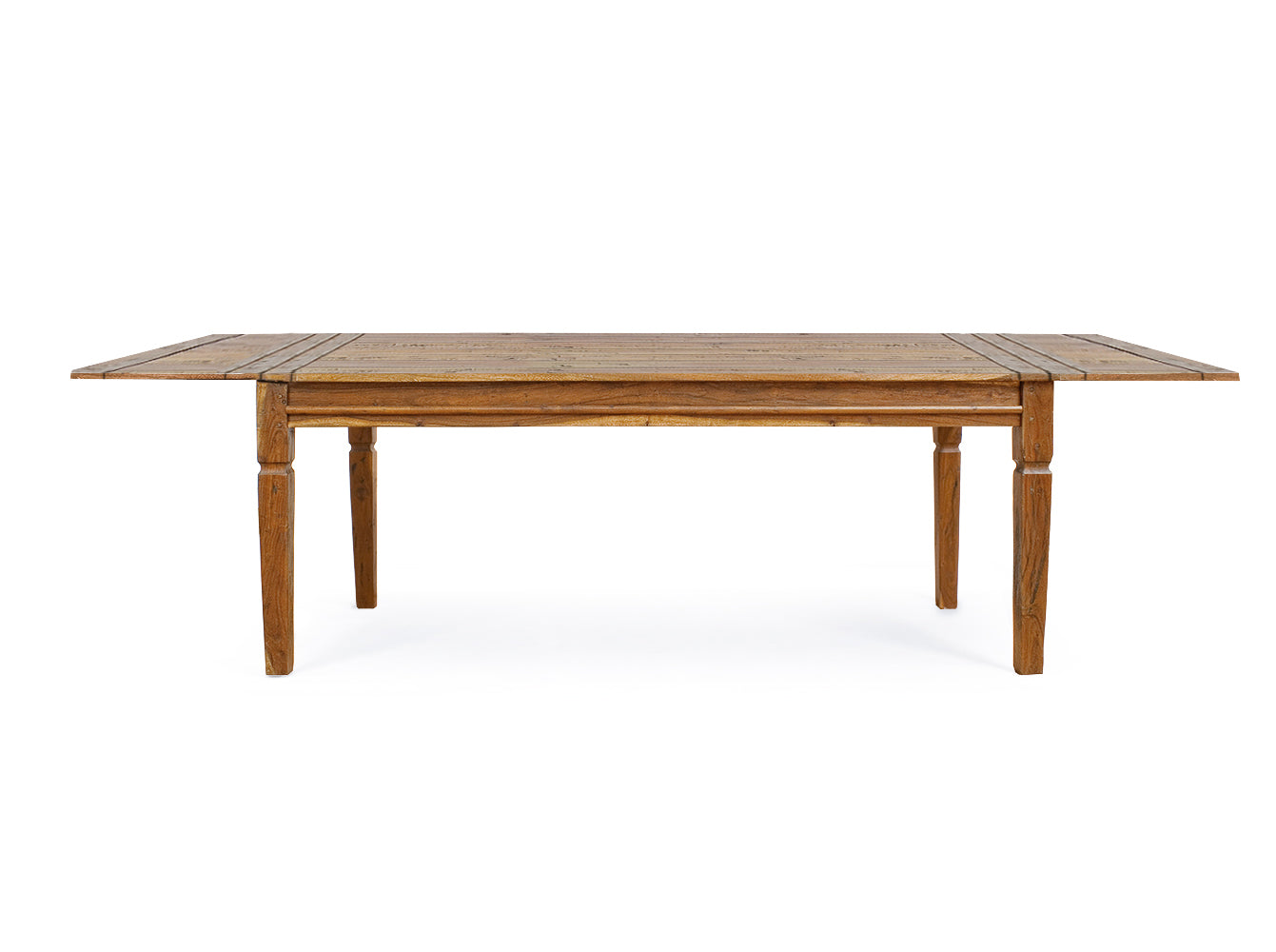 tavolo chateaux in legno di acacia con finitura rustica, allungabile 200 x 100 cm – 290 x 100 cm, vista ambientata con sedie...