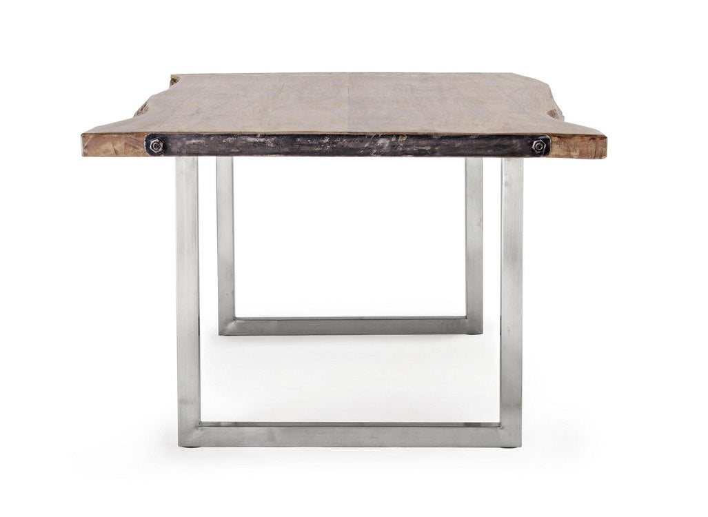 tavolo osbert in legno di acacia e gambe in acciaio 220 x100 cm, vista ambientata con sedie abbinate