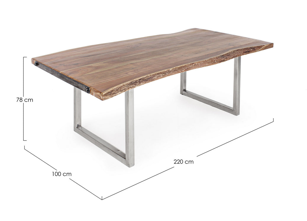 tavolo osbert in legno di acacia e gambe in acciaio 220 x100 cm, design moderno per ambienti contemporanei