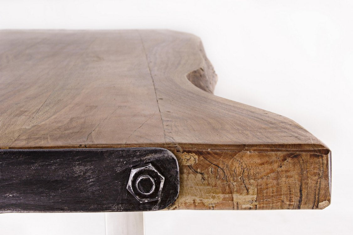 tavolo osbert in legno di acacia e gambe in acciaio 220 x100 cm, perfetto per uso quotidiano o occasioni speciali