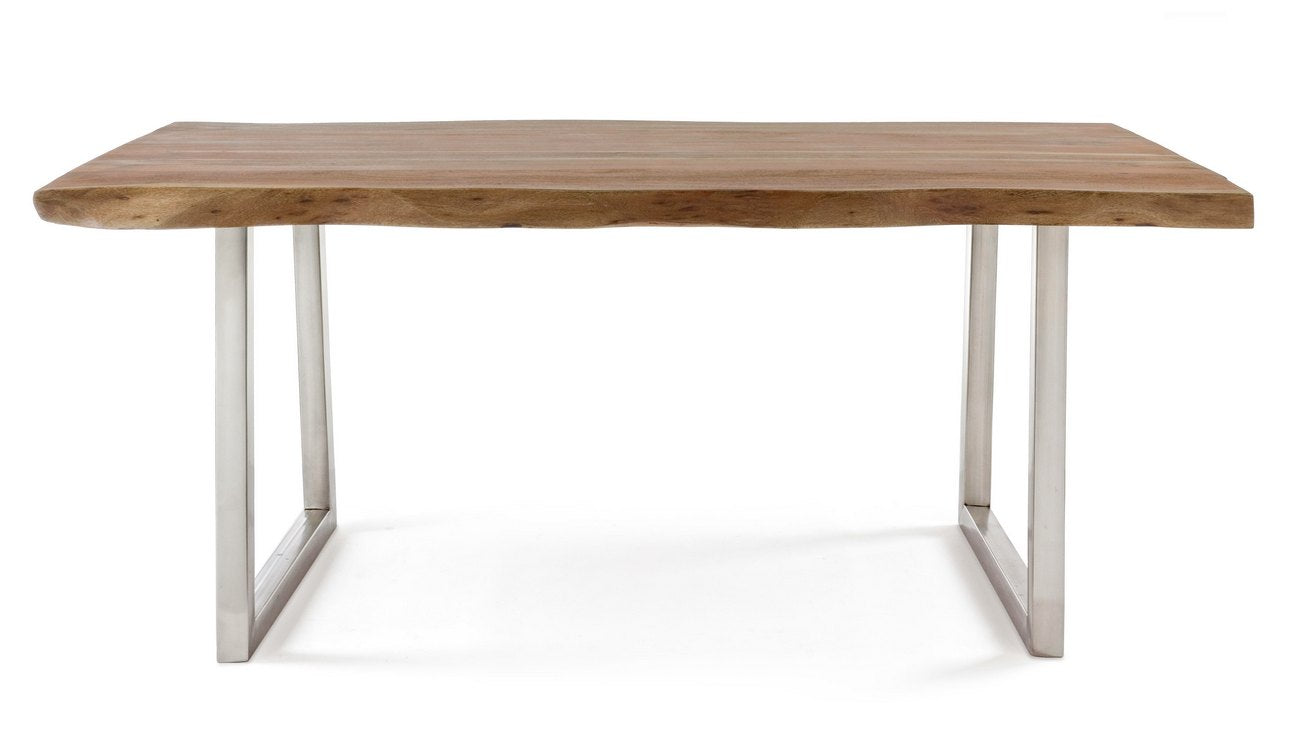 tavolo osbert in legno di acacia e gambe in acciaio 180 x90 cm, dettaglio della struttura in legno o metallo
