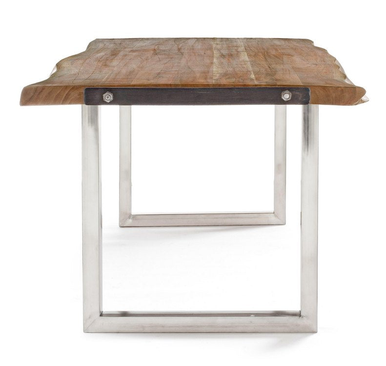 tavolo osbert in legno di acacia e gambe in acciaio 180 x90 cm, vista ambientata con sedie abbinate