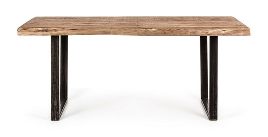 tavolo elmer in legno di acacia e gambe in acciaio nero, 180×90 cm, dettaglio della struttura in legno o metallo
