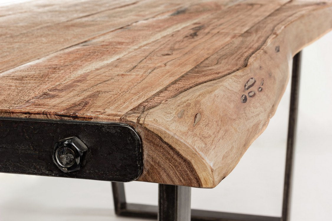 tavolo elmer in legno di acacia e gambe in acciaio nero, 180×90 cm, ideale per ospitare pranzi o riunioni