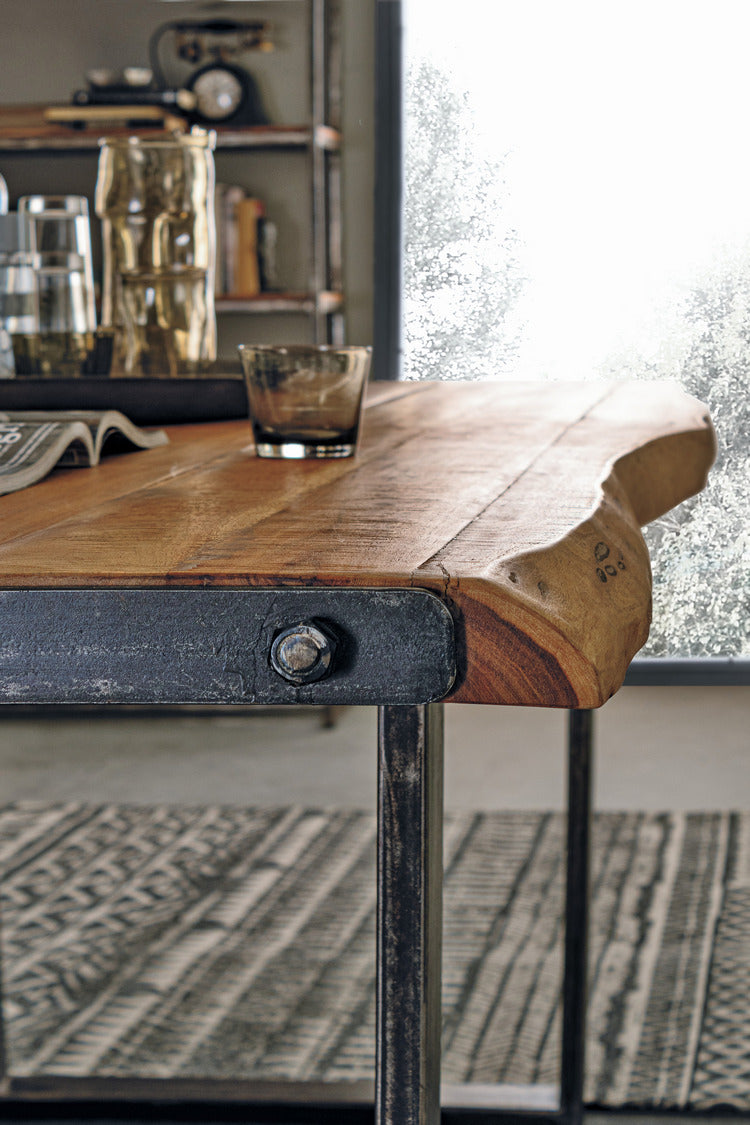 tavolo elmer in legno di acacia e gambe in acciaio nero, 180×90 cm, superficie resistente e facile da pulire