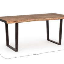 Tavolo ELMER in legno di acacia e gambe in acciaio nero, 180×90 cm