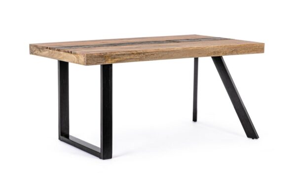 Tavolo MANCHESTER in legno di mango e gambe in acciaio nero, 160×90 cm