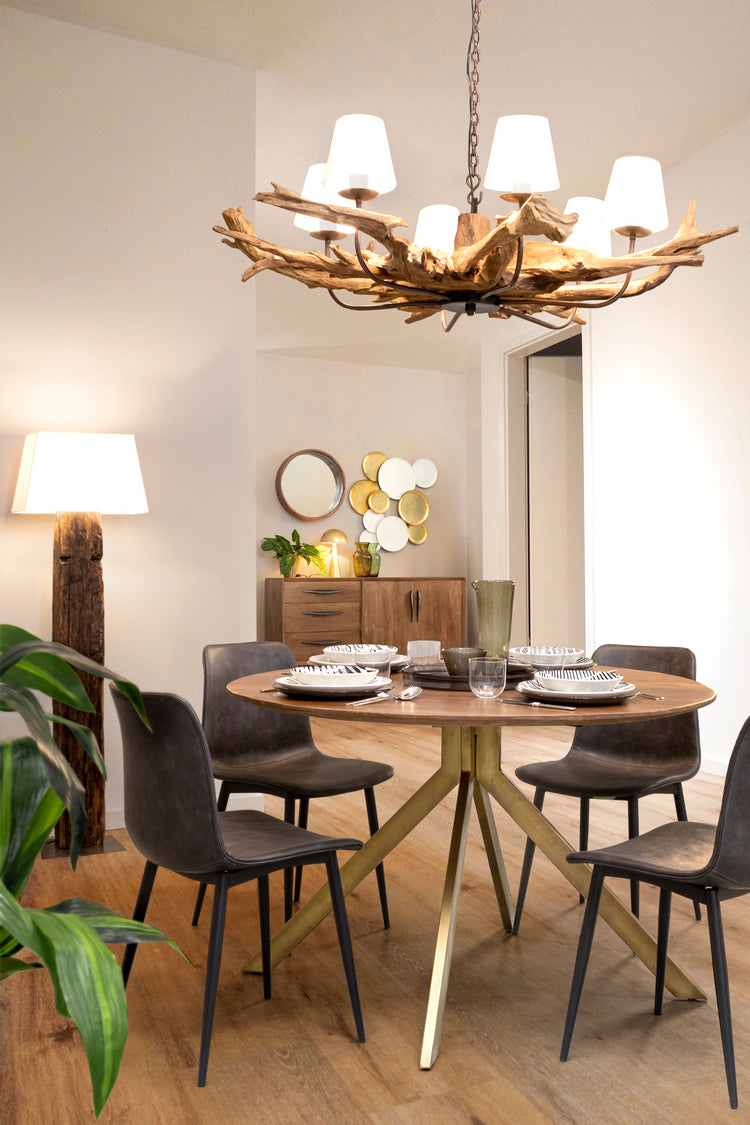 tavolo sherman rotondo ø120 in legno di mango e base finitura ottone, tavolo stabile con finiture curate