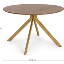 Tavolo SHERMAN rotondo Ø120 in legno di mango e base finitura ottone