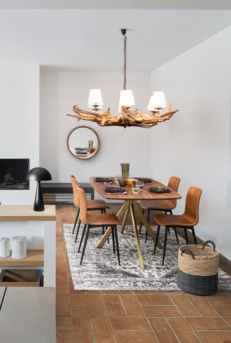 tavolo sherman in legno di mango e base finitura ottone 150 x 90 cm, tavolo stabile con finiture curate