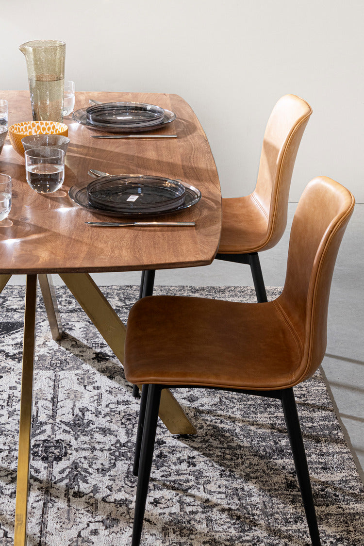 tavolo sherman in legno di mango e base finitura ottone 150 x 90 cm, perfetto per uso quotidiano o occasioni speciali