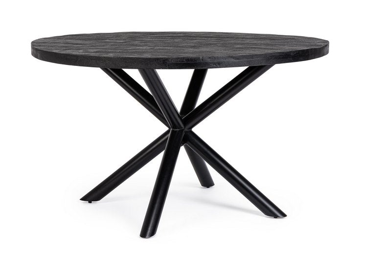 tavolo hastings rotondo ø130 in legno di mango e base nera acciaio, tavolo elegante adatto a sala da pranzo o cucina