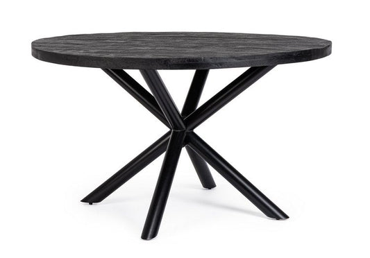 tavolo hastings rotondo ø130 in legno di mango e base nera acciaio, tavolo elegante adatto a sala da pranzo o cucina