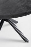 tavolo hastings rotondo ø130 in legno di mango e base nera acciaio, vista ambientata con sedie abbinate