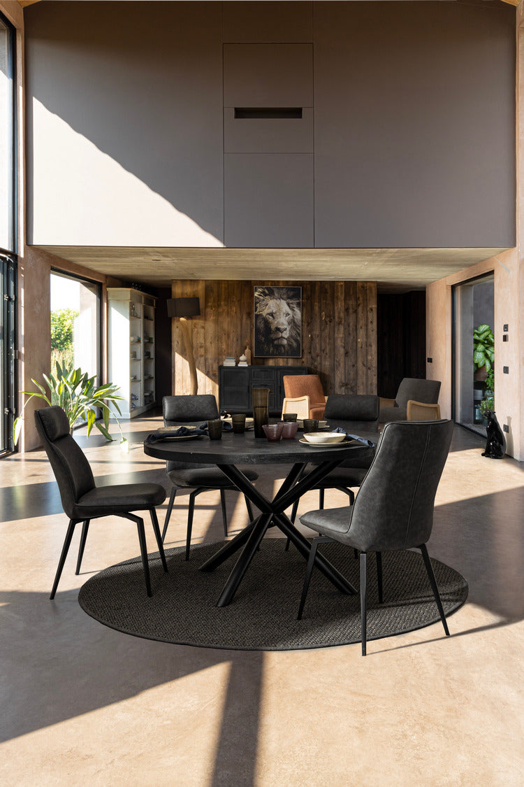 tavolo hastings rotondo ø130 in legno di mango e base nera acciaio, tavolo stabile con finiture curate